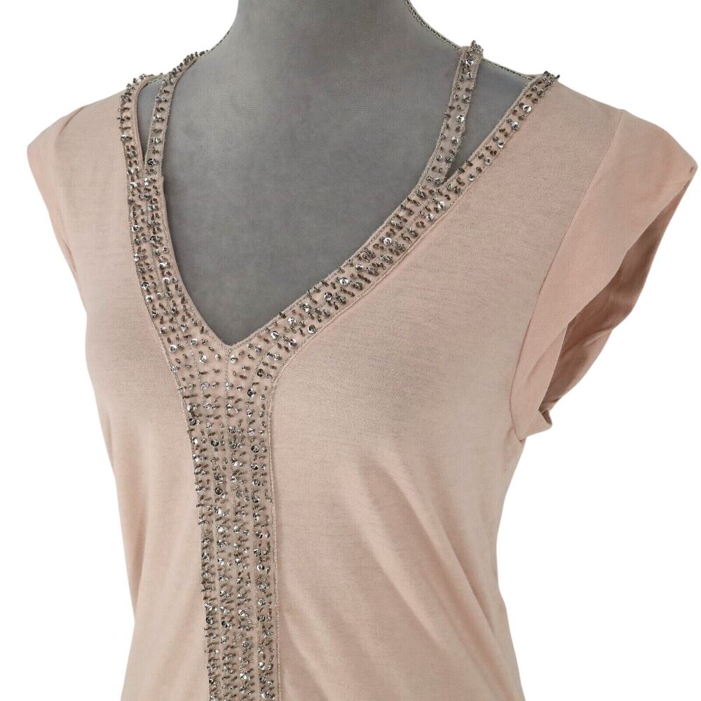 Loft Top Womens Medium Pale Pink Blouse Rhinestones Stretch Knit T-shirt Coastal - Picture 11 of 12